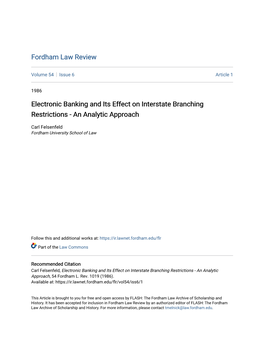 Electronic Banking and Its Effect on Interstate Branching Restrictions - an Analytic Approach