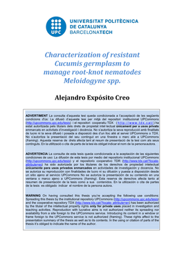 Characterization of Resistant Cucumis Germplasm to Manage Root-Knot Nematodes Meloidogyne Spp