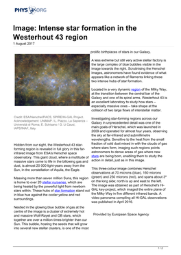 Intense Star Formation in the Westerhout 43 Region 1 August 2017