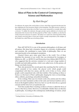 Ideas of Plato in the Context of Contemporary Science and Mathematics by Mark Burgin