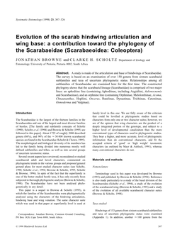 Evolution of the Scarab Hindwing Articulation and Wing Base: a Contribution Toward the Phylogeny of the Scarabaeidae (Scarabaeoidea: Coleoptera)