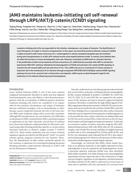 JAM3 Maintains Leukemia-Initiating Cell Self-Renewal Through LRP5/AKT/Β-Catenin/CCND1 Signaling