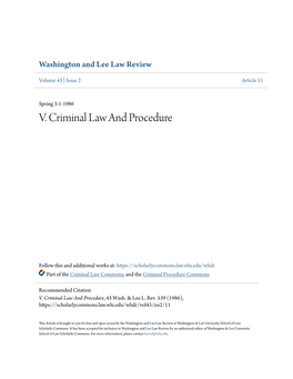 V. Criminal Law and Procedure