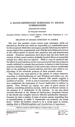 A Blood-Destroying Substance in Ascaris Lumbricoides