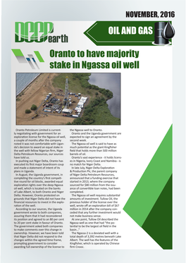 OIL and GAS Oranto to Have Majority Stake in Ngassa Oil Well