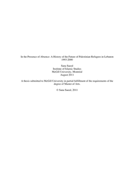 A History of the Future of Palestinian Refugees in Lebanon 1993-2000