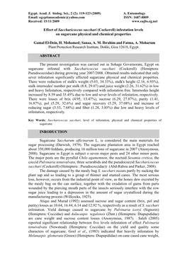 Effect of Saccharicoccus Sacchari (Cockerell) Infestation Levels on Sugarcane Physical and Chemical Properties