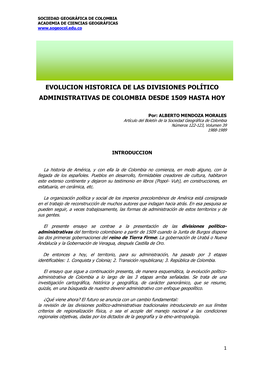 Evolucion Historica De Las Divisiones Político Administrativas De Colombia Desde 1509 Hasta Hoy