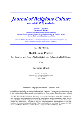 Journal of Religious Culture Journal Für Religionskultur