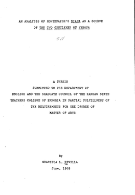 AN ANALYSIS of Monterayor's DIANA AS a SOURCE a THESIS SUBMITTED to the DEPARTMENT of ENGLISH and the GRADUATE COUNCIL OF