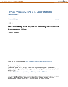 Religion and Rationality in Dooyeweerd's Transcendental Critique