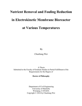 Nutrient Removal and Fouling Reduction in Electrokinetic Membrane Bioreactor at Various Temperatures