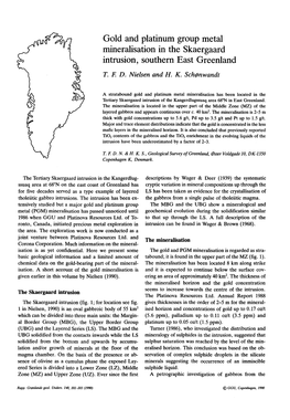 Gold and Platinum Group Metal Mineralisation in the Skaergaard Intrusion, Southem East Greenland