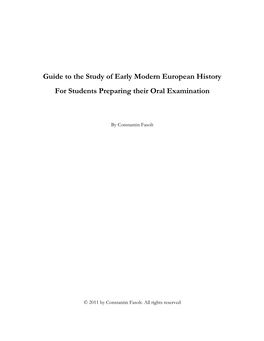 Guide to the Study of Early Modern European History for Students