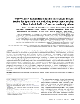 Twenty-Seven Tamoxifen-Inducible Icre-Driver Mouse Strains for Eye and Brain, Including Seventeen Carrying a New Inducible-First Constitutive-Ready Allele