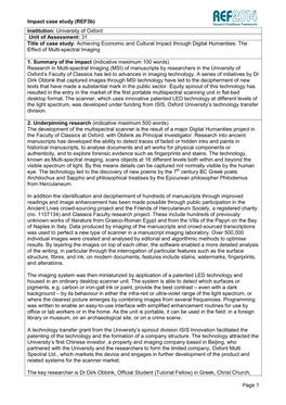 Impact Case Study (Ref3b) Page 1 Institution: University of Oxford Unit