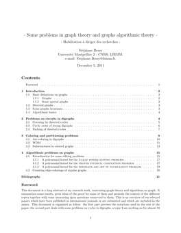 Some Problems in Graph Theory and Graphs Algorithmic Theory - - Habilitation `Adiriger Des Recherches