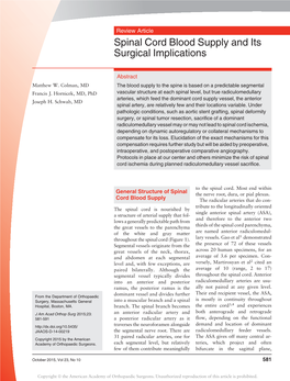 Spinal Cord Blood Supply and Its Surgical Implications