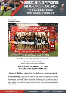 South Africa Triumph to Take First Hsbc Singapore Rugby Sevens Title