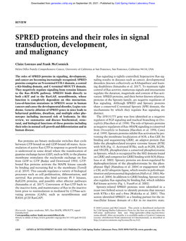 SPRED Proteins and Their Roles in Signal Transduction, Development, and Malignancy