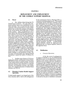 Deployment and Employment of the Combat Support Hospital