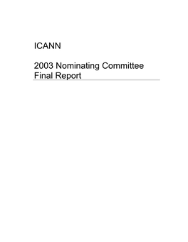 ICANN 2003 Nominating Committee Final Report