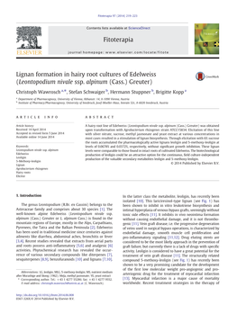 Lignan Formation in Hairy Root Cultures of Edelweiss (Leontopodium Nivale Ssp