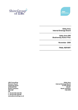 Selby Area Internal Drainage Board Selby Area IDB Biodiversity Action Plan November 2009 FINAL REPORT