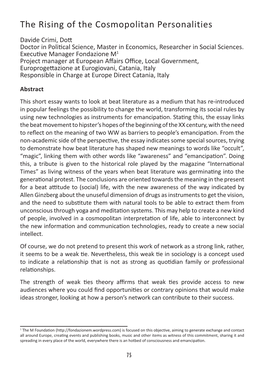 The Rising of the Cosmopolitan Personalities Davide Crimi, Dott Doctor in Political Science, Master in Economics, Researcher in Social Sciences