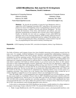 LEGO Mindstorms: Not Just for K-12 Anymore Frank Klassner, Scott D