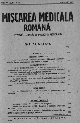 MIŞCAREA MEDICALA ROMANA REVISTA Lunflra DE MEDICINA GENERALA