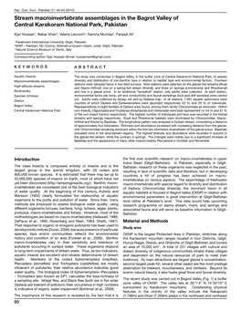 Stream Macroinvertebrate Assemblages in the Bagrot Valley of Central Karakoram National Park, Pakistan