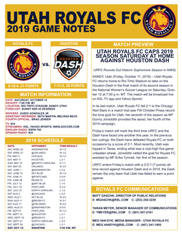Utah Royals Fc 2019 Game Notes