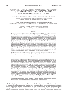 Parasitoids and Parasites of Spodoptera Frugiperda (Lepidoptera: Noctuidae) in the Americas and Caribbean Basin: an Inventory