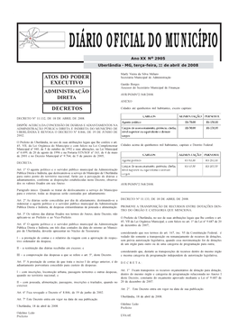 Diário Oficial Do Município Nº 2905, Terça-Feira, 22 De Abril De 2008 DIÁRIO OFICIAL DO MUNICÍPIO