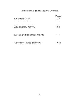 The Nashville Sit-Ins Table of Contents