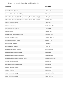 Choose from the Following ACCUPLACER Testing Sites