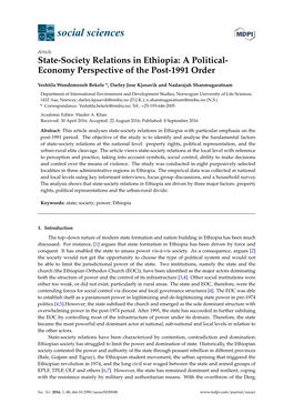 State-Society Relations in Ethiopia: a Political- Economy Perspective of the Post-1991 Order