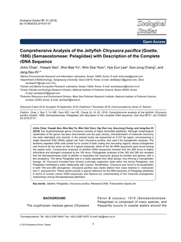 Comprehensive Analysis of the Jellyfish Chrysaora Pacifica