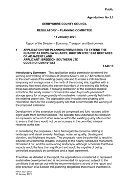 Application for Planning Permission to Extend the Quarry at Dowlow