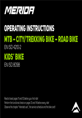Operating Instructions Mtb – City/ Trekking Bike