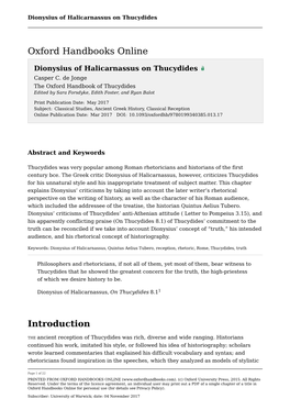 Dionysius of Halicarnassus on Thucydides