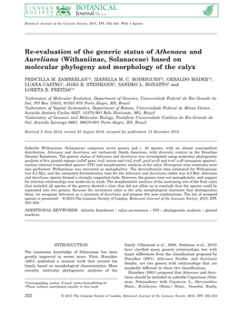Reevaluation of the Generic Status of Athenaea and Aureliana
