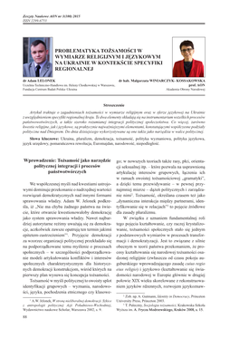 Problematyka Tożsamości W Wymiarze Religijnym I Językowym Na Ukrainie W Kontekście Specyfiki Regionalnej Dr Adam Lelonek Dr Hab