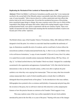 Replicating the Mechanical Print Aesthetic in Manuscripts Before C.1500