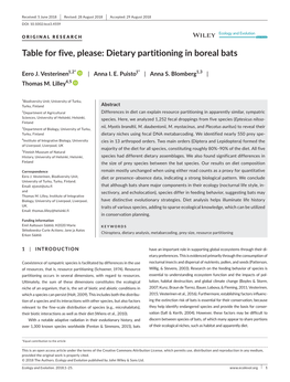 Table for Five, Please: Dietary Partitioning in Boreal Bats