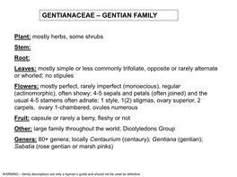 Gentianaceae – Gentian Family