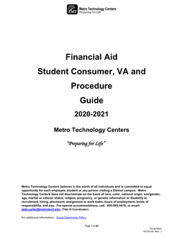 Financial Aid Student Consumer, VA and Procedure Guide 2020-2021