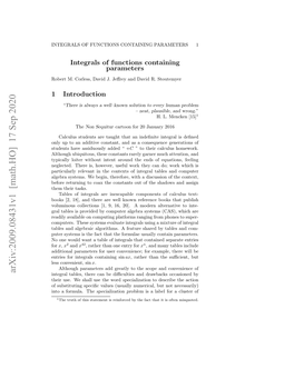 Arxiv:2009.08431V1 [Math.HO] 17 Sep 2020 Integral Tables, There Can Be Diﬃculties and Drawbacks Occasioned by Their Use