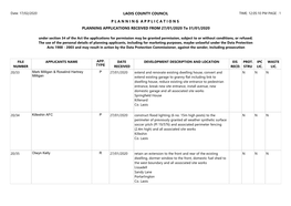 PLANNING APPLICATIONS RECEIVED from 27/01/2020 to 31/01/2020